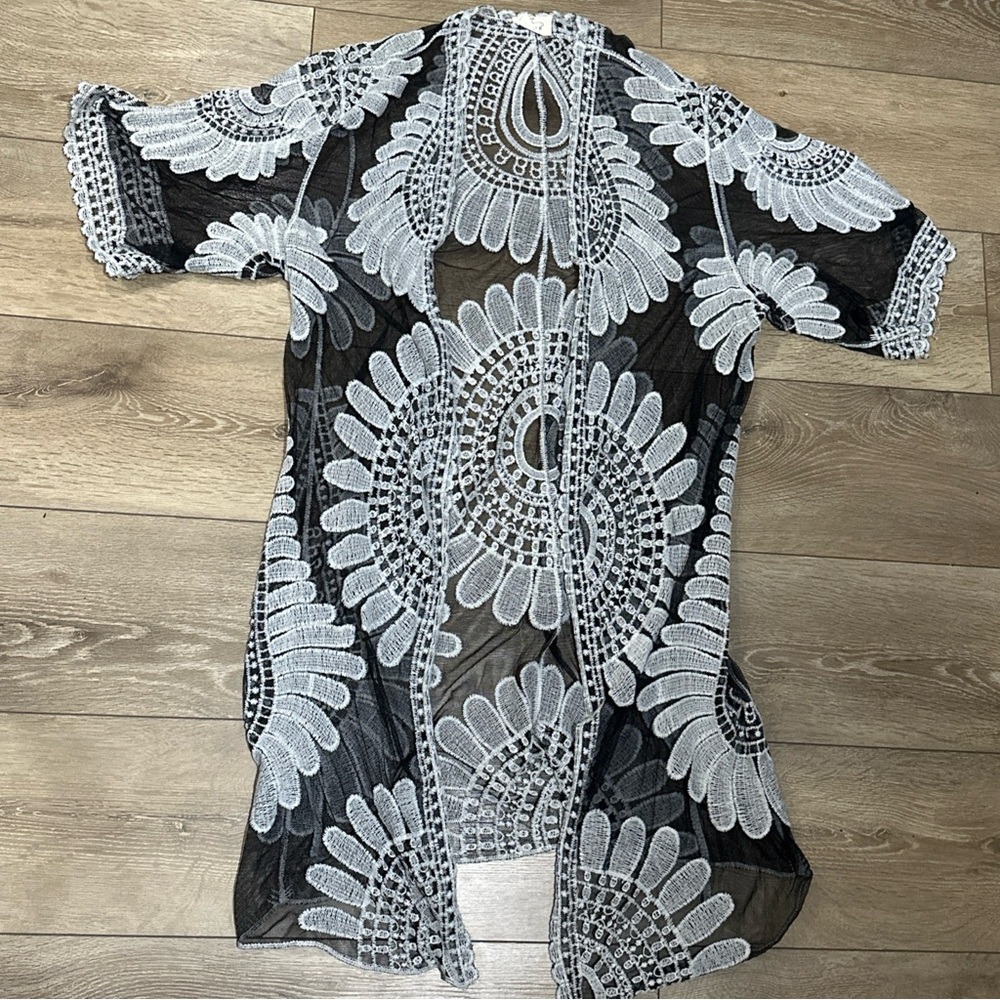 Ember Sheer Mesh Crochet Kimono Duster Boho Whimsigoth - Picture 2 of 11